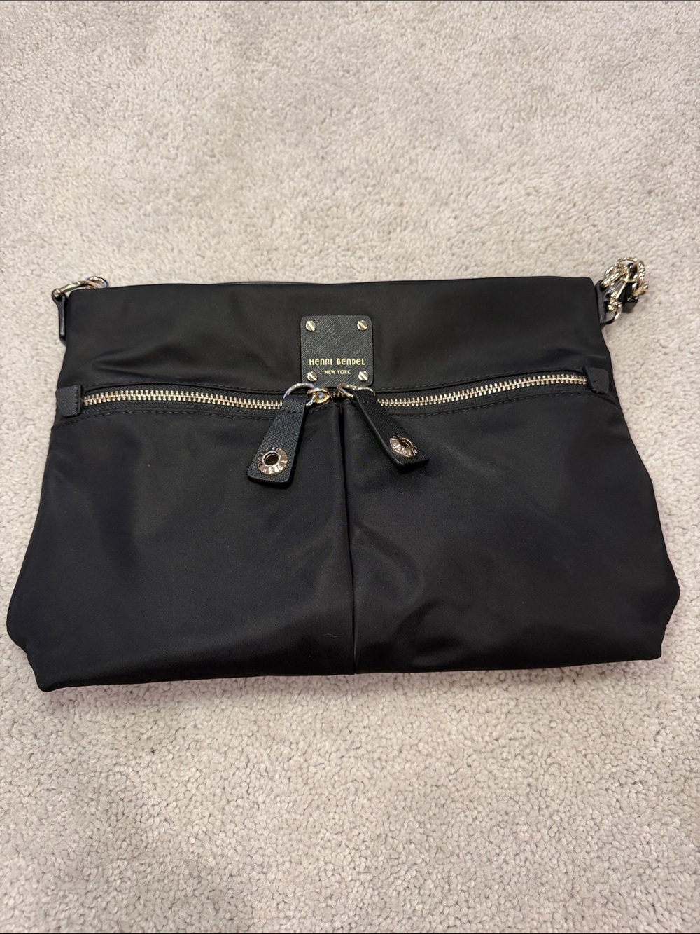 henri bendel Black Nylon Crossbody with Chain-Accent Strap